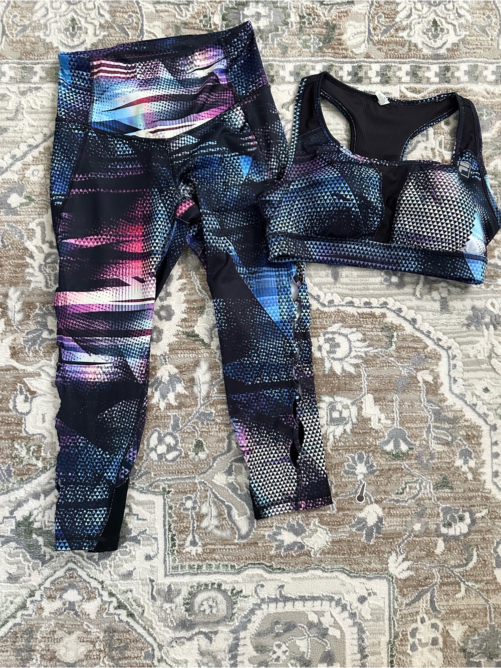 Fila Black Multicolor Performance Leggings & Sports Bra Workout Set